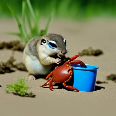 Go Blue Gopher eating a red rusty crab.