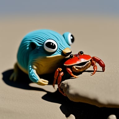 Go Blue Gopher eating a red rusty crab.