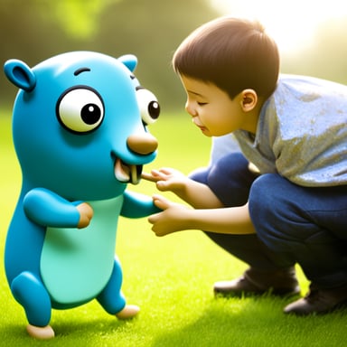Go Blue Gopher petting small dog
