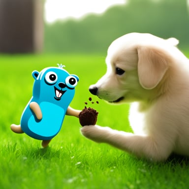 Go Blue Gopher petting small dog