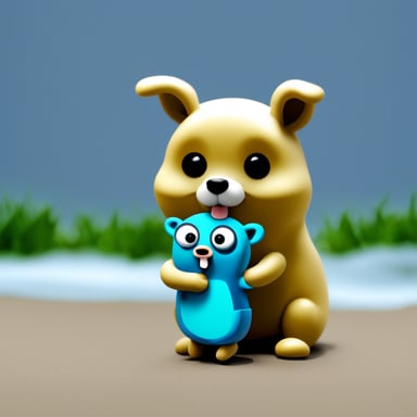 Go Blue Gopher petting small dog