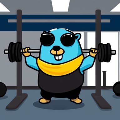 Go Blue Gopher weight-lifting in the gym.