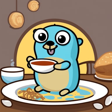 Go Blue Gopher eating a crab soup.