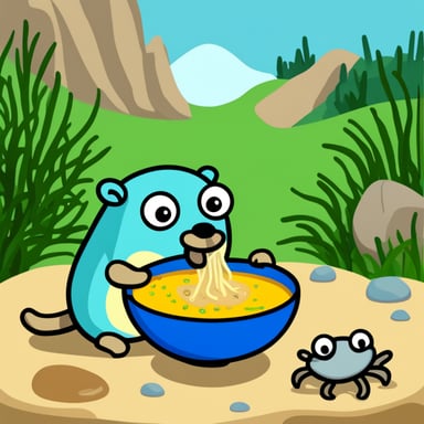 Go Blue Gopher eating a crab soup.