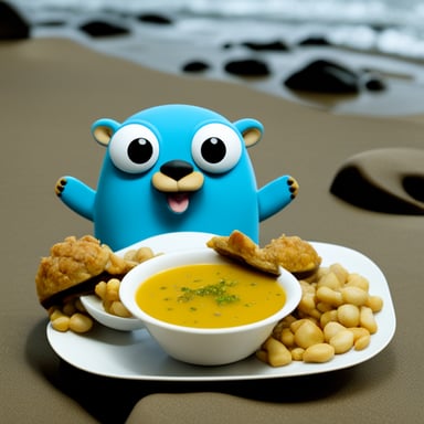 Go Blue Gopher eating a crab soup.