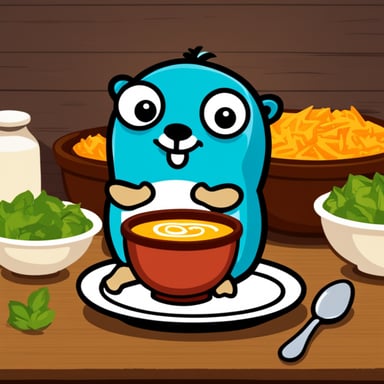 Go Blue Gopher enjoys a delicious bowl of soup, happily slurping away without a care in the world.