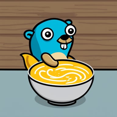 Go Blue Gopher enjoys a delicious bowl of soup, happily slurping away without a care in the world.