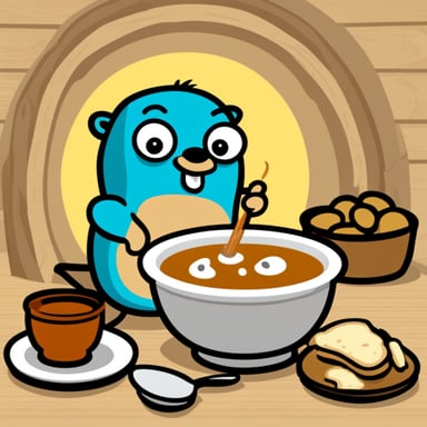Go Blue Gopher enjoys a delicious bowl of soup, happily slurping away without a care in the world.