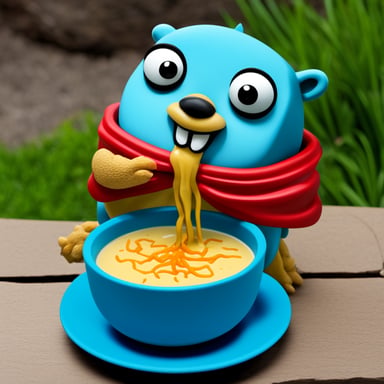 Go Blue Gopher enjoying a soup, but there's a crab on it.