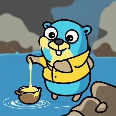 Go Blue Gopher enjoying a soup, but there's a crab on it.
