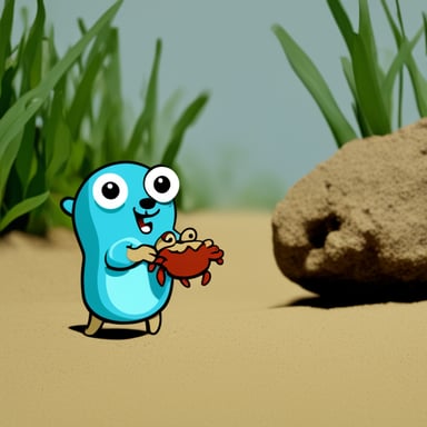 Go blue gopher happily eating a crab.