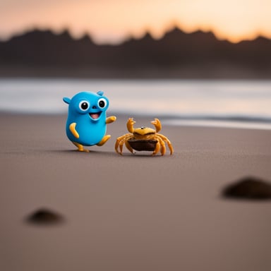 Go blue gopher happily eating a crab.