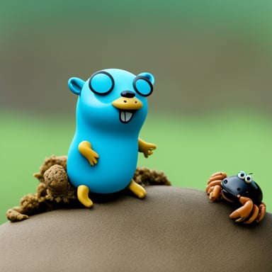 Go blue gopher sitting on top of a crab.