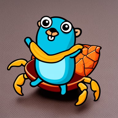 Go blue gopher sitting on top of a crab.