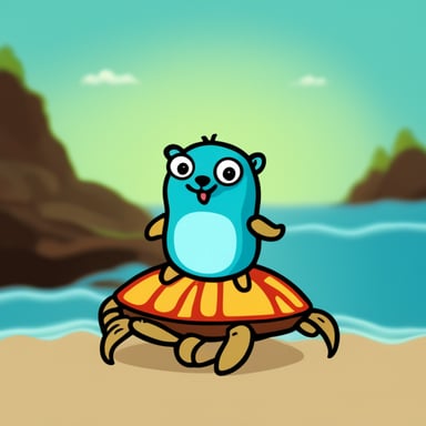 Go blue gopher sitting on top of a crab.