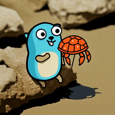 Go blue gopher sitting on top of a crab.