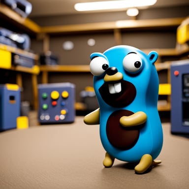 Go Blue Gopher in the high-tech basement room.
