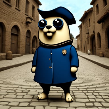 Generate Go Blue Gopher with sideburns in a medieval city.