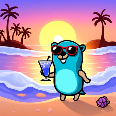 Go Blue Gopher drinking a cocktail on the beach.