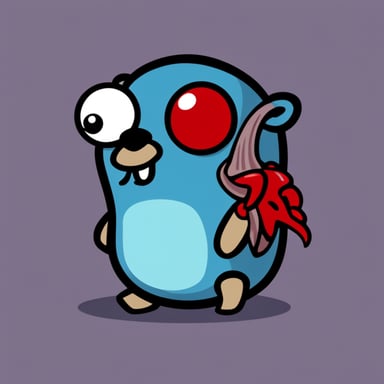 Go Blue Gopher crying after losing a battle against a red gopher. The red gopher is sitting next to Go Blue Gopher, smiling.