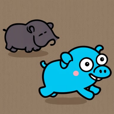 Go Blue Gopher running from a blue elephant.