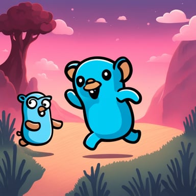 Go Blue Gopher running from a blue elephant.