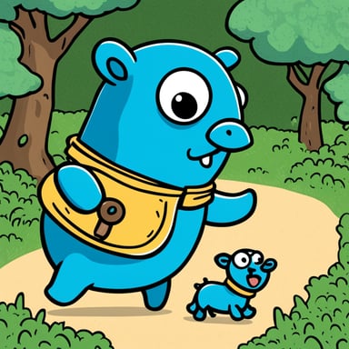 Go Blue Gopher running from a giant blue elephant.