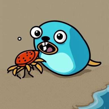 Go Blue Gopher getting bitten by a crab.