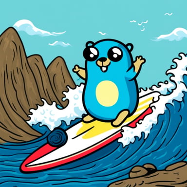 Go Blue Gopher surfing in a sound wave.