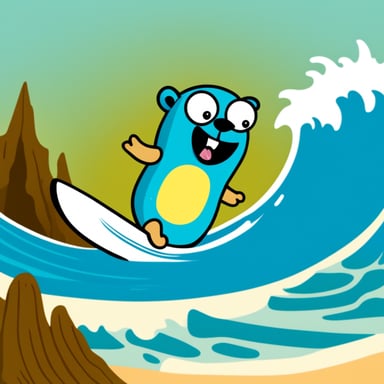 Go Blue Gopher surfing in a sound wave.