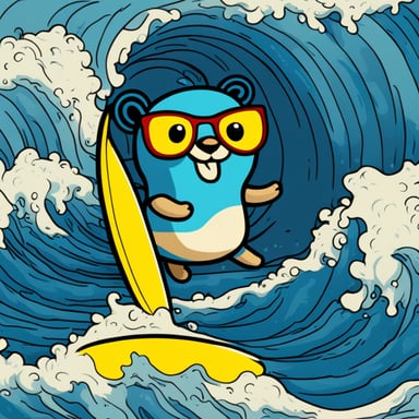 Go Blue Gopher surfing in a sound wave.