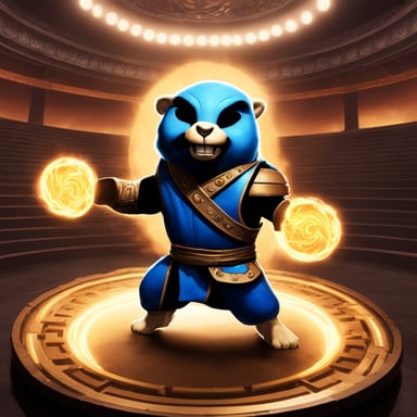 Go Blue Gopher enters the Mortal Kombat arena, ready to face his opponents with unique abilities and an unwavering spirit.