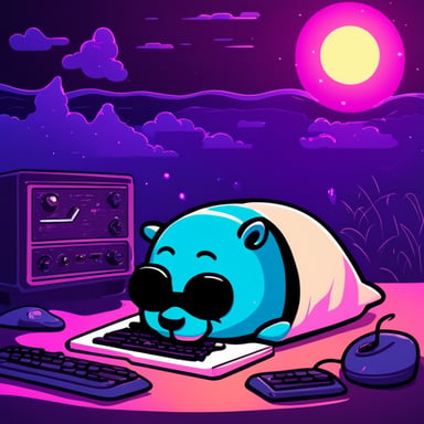 Go Blue Gopher sleeping at home synthwave style.
