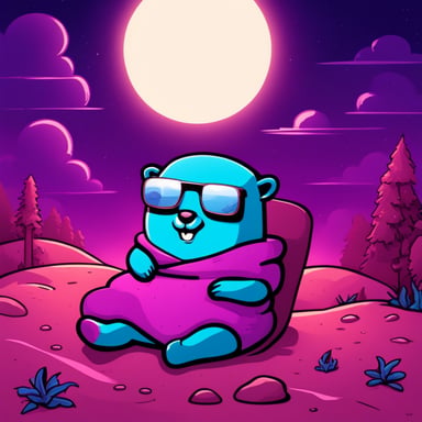 Go Blue Gopher sleeping at home synthwave style.