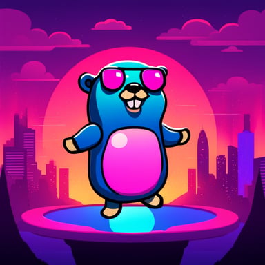 Go Blue Gopher in synthwave style.