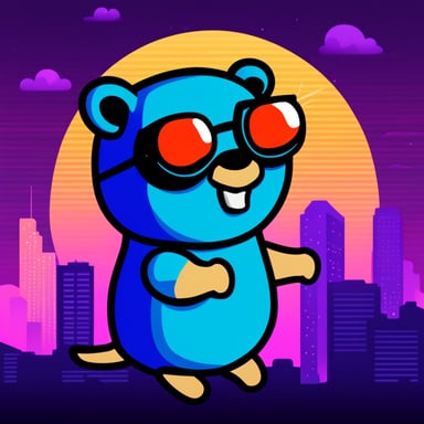 Go Blue Gopher in synthwave style.