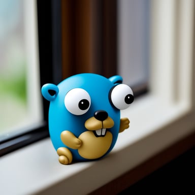 Go blue gopher on a window sill.