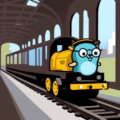 Go Blue Gopher driving a train.