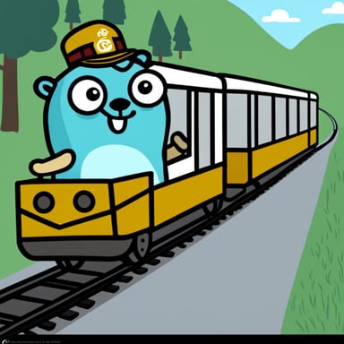 Go Blue Gopher driving a train.