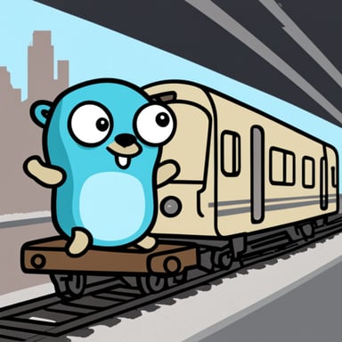 Go Blue Gopher driving a train.
