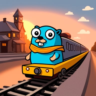 Go Blue Gopher driving a train.