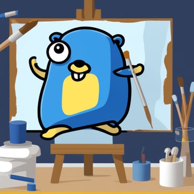 Go Blue Gopher painting itself on a canvas.