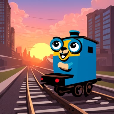 Go Blue Gopher driving a train.