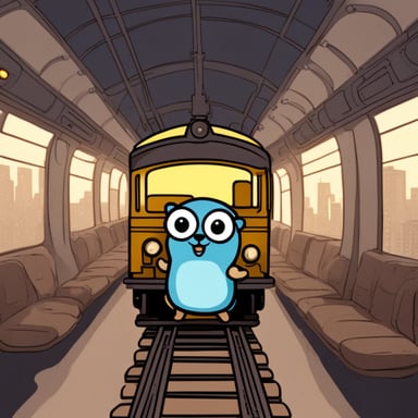 Go Blue Gopher driving a train.