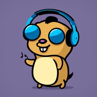 Go Blue Gopher listening to music with headphones, synthwave style.