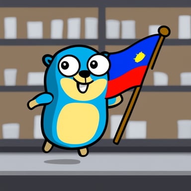 Go Blue Gopher waving a Romania flag.