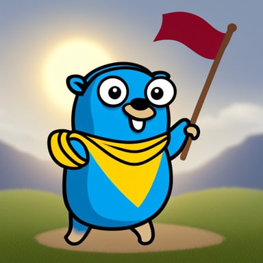 Go Blue Gopher waving a Romania flag.