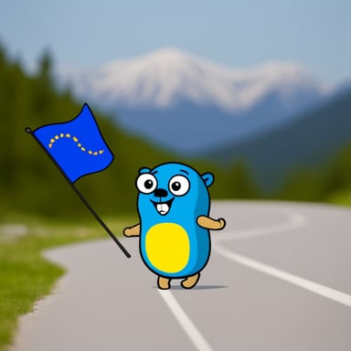 Go Blue Gopher waving a Romania flag.