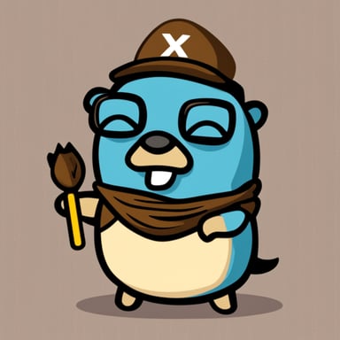 Go Blue Gopher with an X on his chest and a nerdy face.