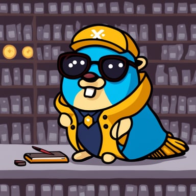 Go Blue Gopher with an X on his chest and a nerdy face.